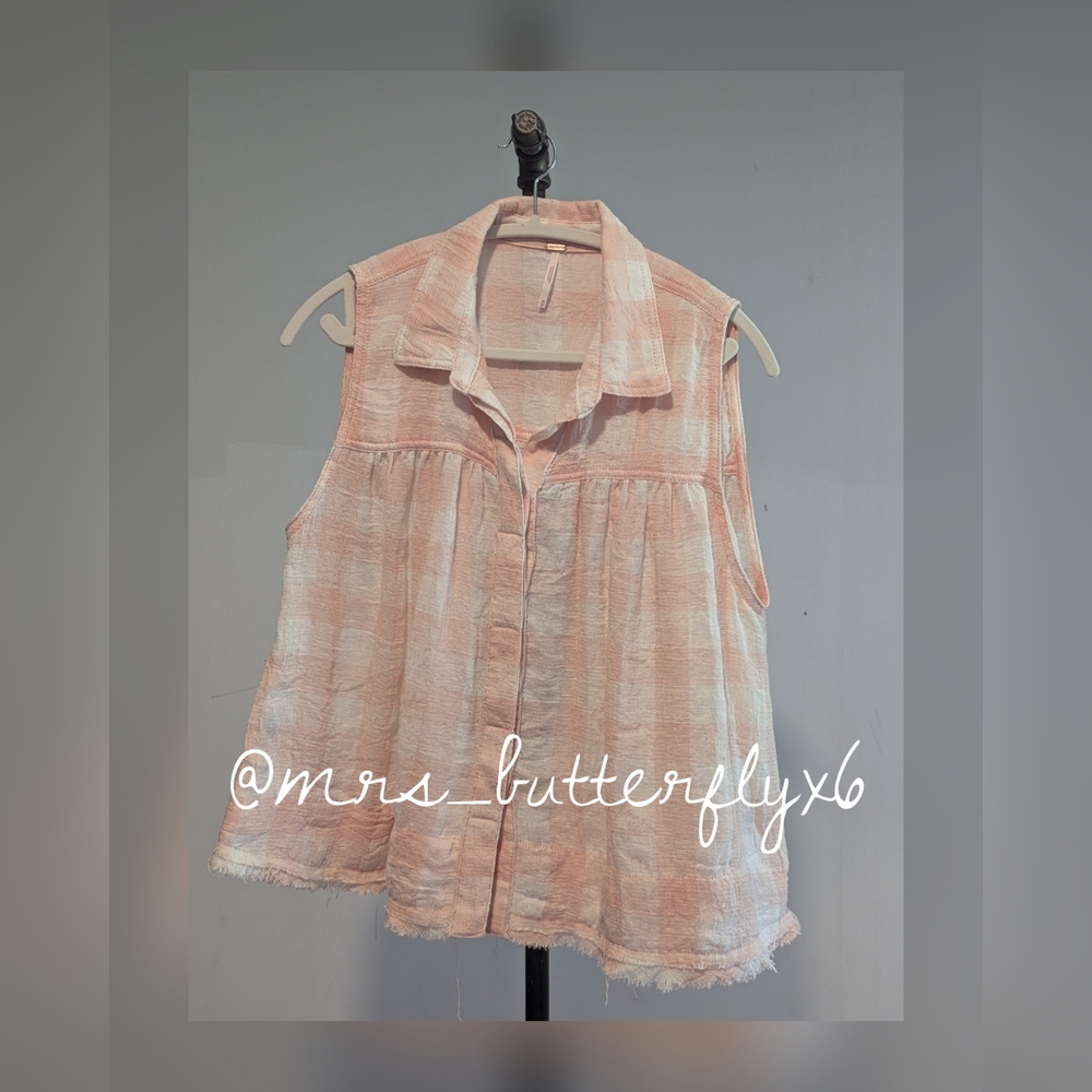Free People Pink Hey There Sunrise Knit Ombre Plaid Flannel Shirt